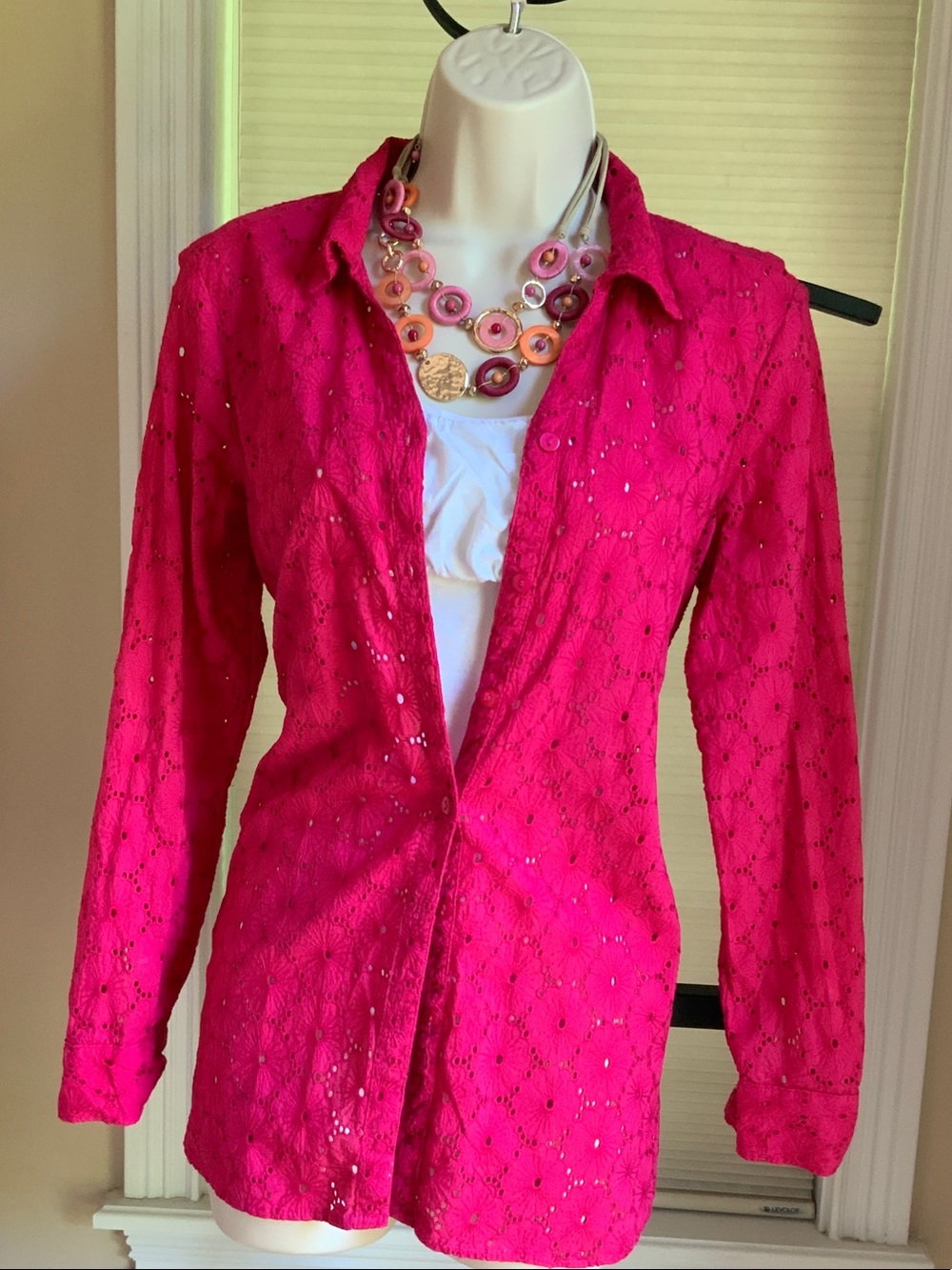 Bright Fuchsia Eyelet Button-Up Shirt